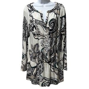 White House Black Market M Paisley Print Long Sleeve Tunic Top Elastic Waist